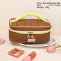 Brown quilted PU leather cosmetic bag with 24x14x9cm size and heart zipper pendant - Caramel color