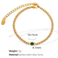 Goldenes Edelstahlarmband mit einem 4,1 mm grünen Glasstein im minimalistischen Stil - Runder Grüner Stein Gold Armband (SL37)