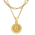 Double-layered 18K gold paperclip chain necklace with a round letter O coin pendant - Letter O (With Double Chain)