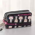 Mini-tasje van zwart nylon met drie ritsen, schattige kattenprint en een polsbandje - Zwarte Kat Klein