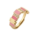 18K gold-plated rectangle ring with pink enamel and sparkling zircon accents - Rose Pink Patchwork