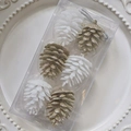 Set de 6 piñas decorativas con purpurina champán y blanco en caja transparente - Piñas Color Sólido 6CM Mezcladas Juego de 6 / 6CM/6 Piezas
