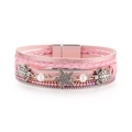Detail of pink multilayer leather bracelet with silver sea turtle and starfish charms - Pink