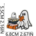 Ghost reading book embroidery patch dimensions 6.8cm x 5.5cm with measurement scale - Reading Ghost B (35)