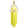 Yellow hexagonal crystal column necklace pendant with a golden metal clasp and setting - Yellow Cat's Eye / + Waxed Cord Gold Tail Chain