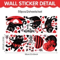 59er Set Valentinstag Wandsticker mit schwarzen Katzen und Herzen für Fensterdeko - Cartoon Schwarze Katze Herz Stil (UV24Y11244T_R)