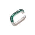 Detail of silver ear cuff with three rows of micro-pave green square zircons - Platinum Green Zirconia