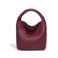 Sac cabas bordeaux tissé à la main avec motif Intrecciato et poignée arrondie - Rouge Ancorra