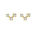 Elegant V-shaped S925 silver stud earrings with sparkling crystals and gold finish - MME770-2 Gold W-Shape Three Stones