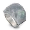 Chunky silver finish ring featuring a large faceted grey crystal stone inlay - US 6 / Gray Natural Stone (KR82746-GC)