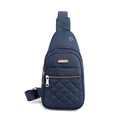 Blue oxford nylon crossbody chest bag for women with diamond quilted pattern and gold zipper - Style 2 Dark Blue