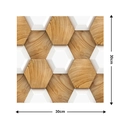 3D hexagonal self-adhesive wallpaper with wood grain and white matte finish 30x30cm - 522-Hexagon Wood Patchwork