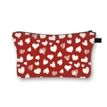 Red Valentine's makeup bag with white heart patterns and a secure black zipper closure - 14-Red Base White Heart Stripes