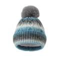 Thick gradient knit beanie with fleece lining and faux fur pompom for winter warmth - L (58-60cm) / Grey-Blue Gradient