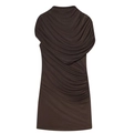 Detail view of dark brown ruched fabric texture on a layered sleeveless mini dress - XS / Coffee