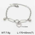 Pulsera de cadena de acero plateado con colgante de corazón y cuentas, ajustable 170+40mm - Color Acero