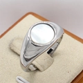 Polished silver ring with round white mother of pearl inlay for a minimalist look - Silver White Shell