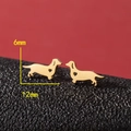 Golden stainless steel dachshund stud earrings with hollow heart detail, 12mm x 6mm size - Dachshund with Heart (782) / Gold