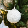 Champagne glitter white plush foam ball ornament with silver string on Christmas tree - Sequin White Foam Ball 8CM