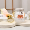 Maneki Neko liquid glitter keychain with golden sand and orange bubble strap on a stand - Lucky Cat with Strap (White)