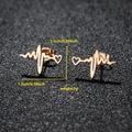 Rose gold stainless steel heartbeat stud earrings with 1.5cm length and modern design - Heart Beat / Rose Gold