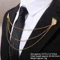 Golden feather brooch suit chain with rhinestones and triple layered metal chains - Gold Double Wings Style (TL24016)