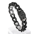 Pulsera gótica de acero negro con grabados florales y cierre con detalle de calavera - 22cm / Negro - Calavera Tallada(KB151742-JX)