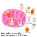 Pink silicone mold featuring various cartoon rabbit and carrot shapes for fondant decorating - Pink