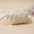 Monedero acolchado en color marfil con cremallera dorada y anillo de metal elegante - Blanco Roto
