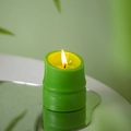 Bamboo-shaped green scented candle burning on a mirror tray with fresh green leaf decor - Bamboo / Green