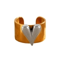 Detail of two-tone open ring with wide gold band and silver heart-shaped accent - Wide Version Heart (1602)