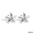 Starfish stud earrings in silver metal with center cubic zirconia stone and stud backing - Silver Stud Earrings (PD3213)