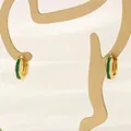 Close-up of 18K gold hoop earrings with green enamel and brushed metal finish - 3*11mm / Green