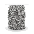 Macro shot of silver rectangular box chain on a spool for DIY jewelry making and crafts - 3mm Long Box Chain / Steel