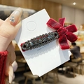 Elegant wine red velvet bow hair clip with crystal rhinestones in retro style - Rhinestone Barrette Bow Clip