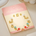 12-piece gold-tone titanium steel stud earring set with pearls and green gemstones - Gold Pearl Green Gem (E1892-1)