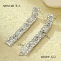 Detail view of hammered silver square link drop earrings with size measurements - Silver (NMSE-B718-2)