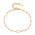 Golden stainless steel bracelet with orange enamel beads and evil eye charm - Evil Eye - Orange Beads