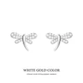 Elegant S925 sterling silver dragonfly stud earrings with white zircon in white gold finish - One Pair (Including Earplugs) / White Gold