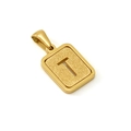 Golden 18K titanium steel rectangle pendant featuring a frosted letter T design - Letter T - Gold