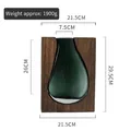 Nordic dark green glass vase with walnut wood frame, 29.5cm height dimension view - Large Style