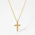 Elegant gold stainless steel cross necklace with shimmering cubic zirconia stones - Golden Pave Inlaid Cross Style (KD341)
