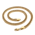 Polished golden stainless steel Cuban link chain necklace for men with lobster clasp - Necklace / Gold