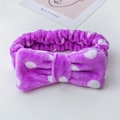 Soft purple plush headband with white polka dots and a large decorative bow - Purple Polka Dots