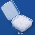 Clear silicone earring backs set in a transparent storage box on a blue background - 4mm Small Silicone Backs Approx. 500pcs + Box