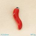Red 3D chili pepper pendant in polished stainless steel, size 21x5mm and 1g weight - 21x5mm Red Chili Pendant - Silver Loop (KLJ10004-Z)