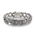 Vintage Silberarmband aus Edelstahl mit geprägten Kreuz- und Rosenmustern - Antiksilber (KB170276-KJX)