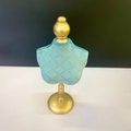 Mini bust necklace display stand in light blue plaid fabric with golden metal base - Blue Lattice Bust Jewelry Stand