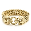 Punk style golden stainless steel men's Franco chain bracelet with dual skull design - Gold Skull Head (KB157900-K)