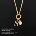14K gold plated stainless steel DIY necklace with letter S and CZ pendant - Letter S